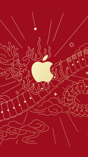 Year of the Dragon, 2024, Apple logo, 5K, 8K, Red background