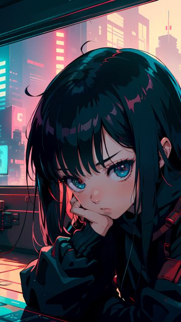 Sad girl, Lofi, Anime girl, Mood, AI art