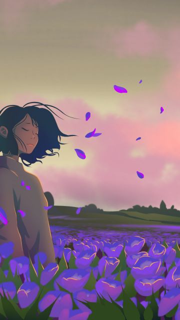 Lofi girl, Lavender fields, 5K, Purple aesthetic