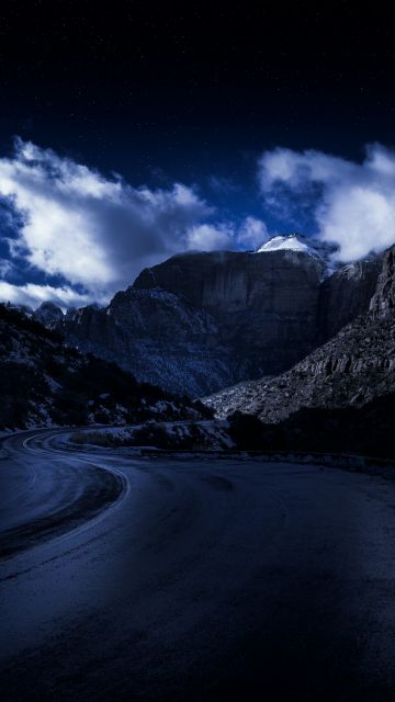 Zion National Park, Road, Night, Rocks, Dark, 5K, 8K