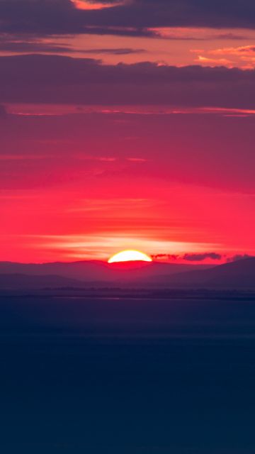 Sunset, Hills, Red Sky, Horizon, Dawn, 5K