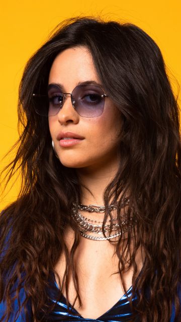 Camila Cabello, Portrait, Yellow background, 5K