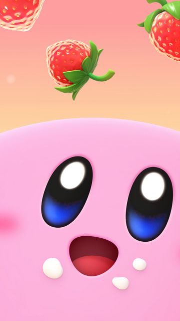 Kirby, Strawberries, Cute cartoon
