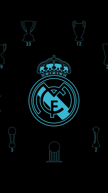 Real Madrid CF, Black background, Minimalist, Logo, Spanish, Football club