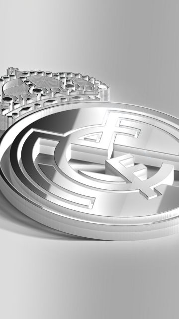 Real Madrid CF, Monochrome, Silver, 5K, Logo, Spanish, Football club