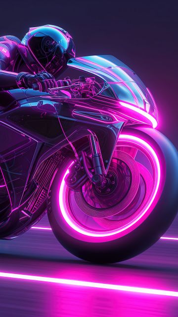 Biker, Neon art, Racing bikes, Neon glow, Neon background, 5K