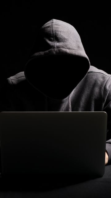 Hacker, Hacking, Hooded Man, Laptop, Dark background, 5K