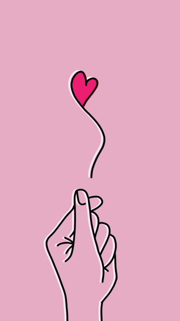 Finger heart, Pink background, Minimalist, 5K, Pink Heart, K-pop