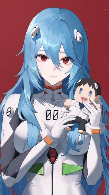 Anime girl, Rei Ayanami, Neon Genesis Evangelion, Red background, 5K