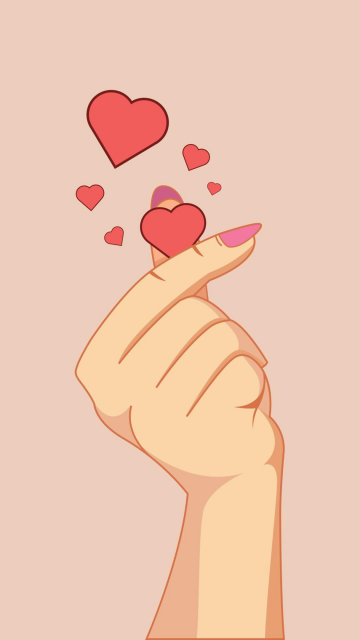 South Korean, Finger heart, Desert sand background, Red hearts, K-pop