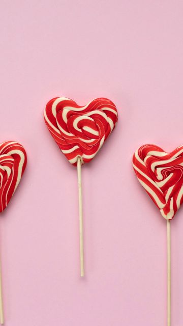 Heart shape, Candies, Heart Candies, Lollipop, 5K, Pastel pink, Red hearts