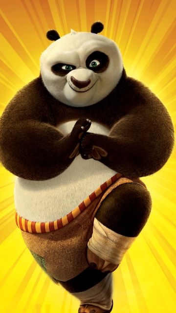 Po (Kung Fu Panda), 5K, Animation movies, Yellow background
