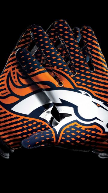 Denver Broncos, Gloves, American football team, NFL team, Black background, AMOLED, Miles Mascot