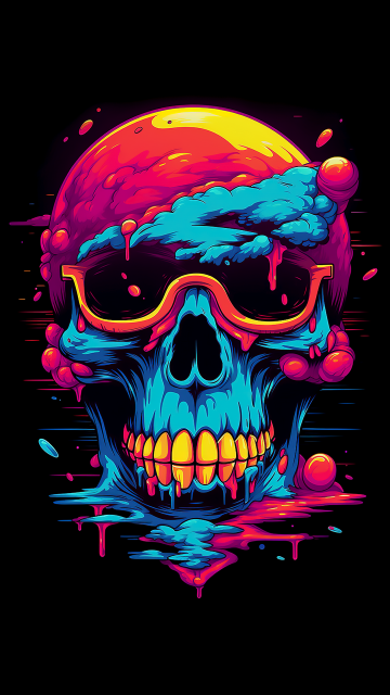 Colorful, Skull, AI art, Black background, AMOLED, 5K