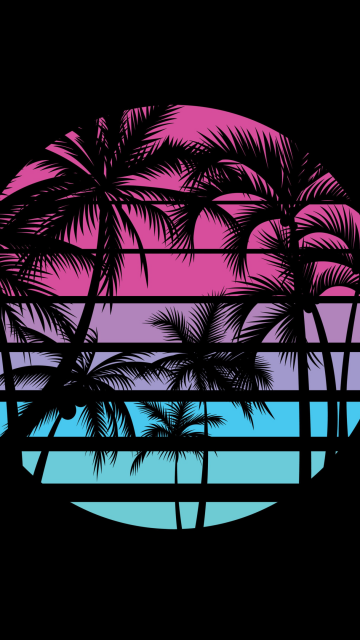 Synthwave, Nostalgic, Palm trees, Black background, AMOLED