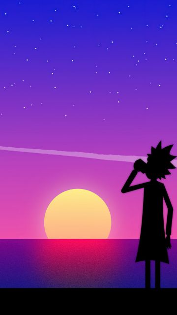 Rick and Morty, Back to the Future, Silhouette, Sunset, Horizon, DMC DeLorean, Rick Sanchez, Morty Smith