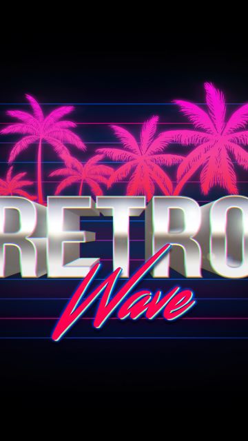 Retrowave, AMOLED, Black background, Pink aesthetic, Palm trees