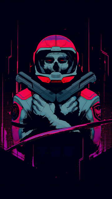 Cyberpunk, Skull, Astronaut, Dark background, 5K