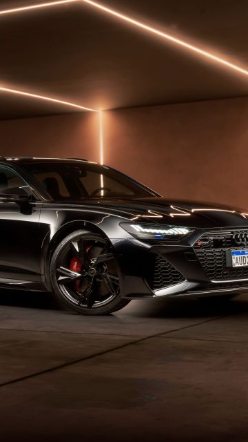 Audi RS 6 Avant performance, 2024, 5K, 8K, Neon Lights, Brown aesthetic