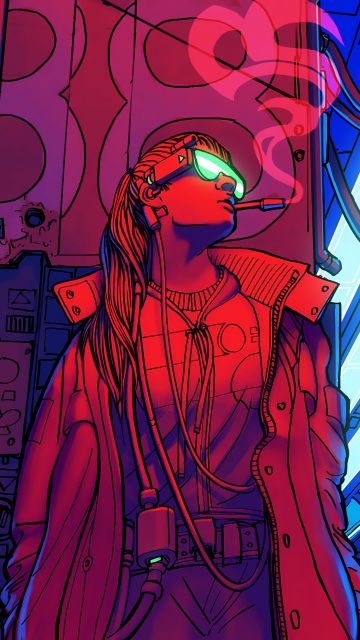 Baddie, Cyberpunk girl, Neon art, Badass, Smoking