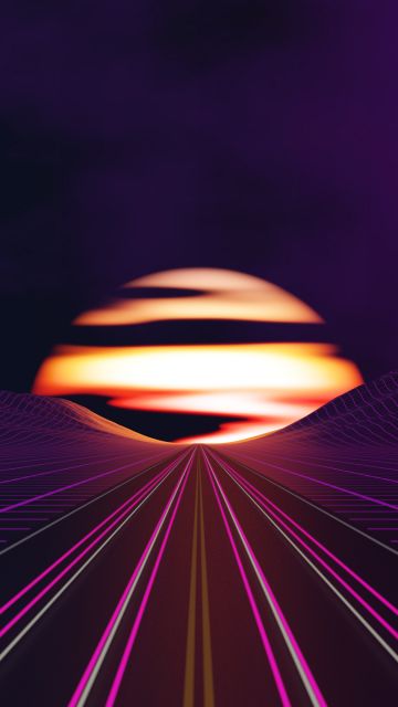 Outrun, Road, Sunset, Synthwave