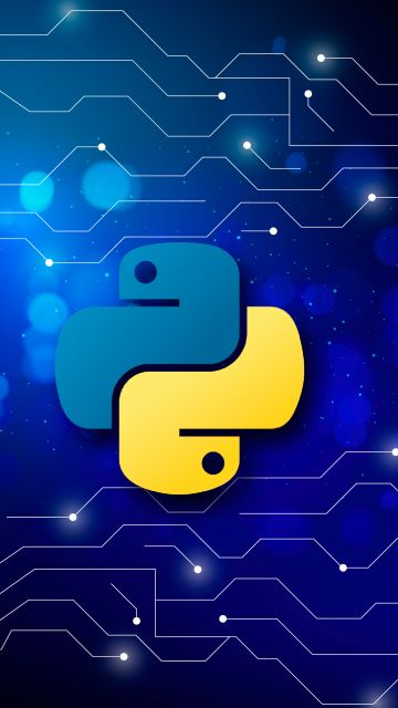 Python, Programming language, 5K, Blue background, Logo