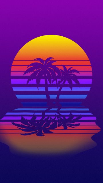 Synthwave, Gradient background, Palm trees, Retrowave, Sunset, Neon art, Aesthetic