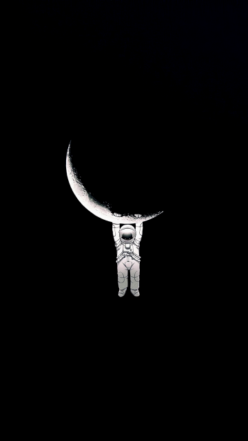 Astronaut, Hanging, Crescent Moon, Night, Black background, AMOLED