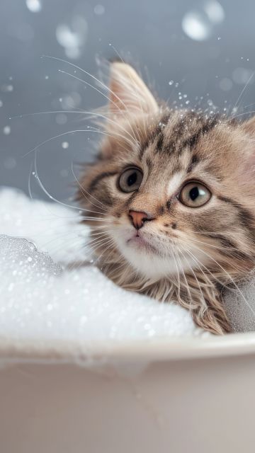 Kitten, Bath time, Soap Bubble, Closeup Photography, AI art, Bokeh Background, 5K