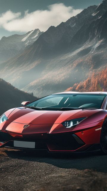 Lamborghini Aventador, Orange aesthetic, Autumn background, Roadway, Autumn Scenery, AI art, 5K
