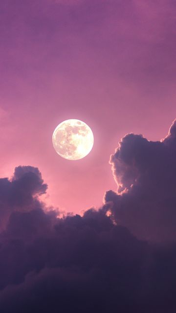 Full moon, Aesthetic, Clouds, Pink sky, Scenic