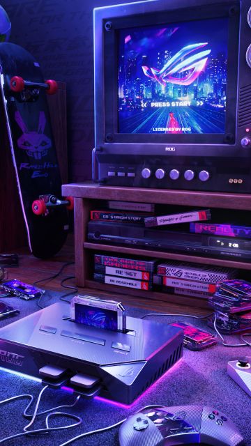 ASUS ROG, Gaming room, Retro style, Gaming console, Republic of Gamers, Cozy, Aesthetic interior
