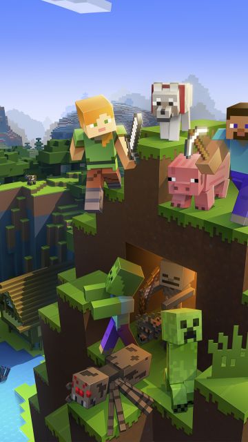 Minecraft, Video Game, Pixel art, Alex (Minecraft), Steve (Minecraft), Wolf (Minecraft), Zombie Pigman
