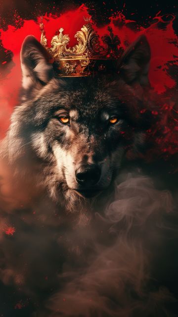 Wolf, Crown, King, Smoke, AI art