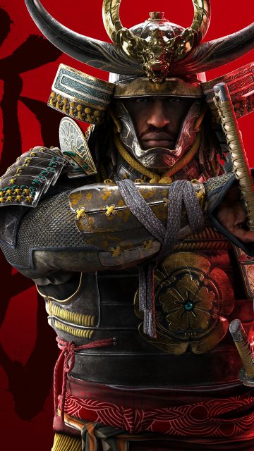 Yasuke, Assassin's Creed Shadows, Red background, 2024 Games