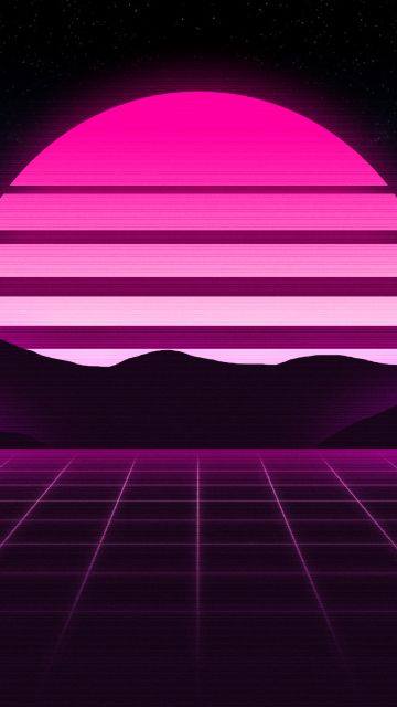 Pink aesthetic, RetroWave art, Sunset, Outrun, Grid lines