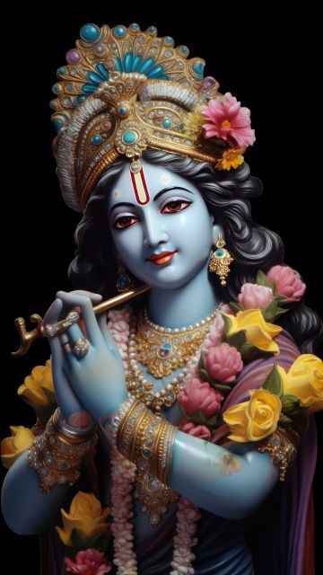Lord Krishna, Idol, Black background, 10K, Hindu God, 5K, 8K, AMOLED, Hinduism