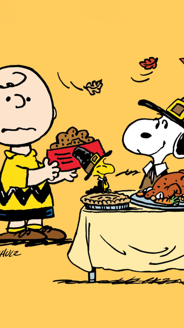 Peanuts, Thanksgiving, Charlie Brown, Snoopy, Yellow background, Cute cartoon