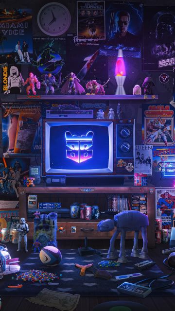 Nostalgic, Room, Retro style, Neon, Gaming console