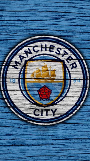 Manchester City FC, Wooden background, Premier League club, Football team
