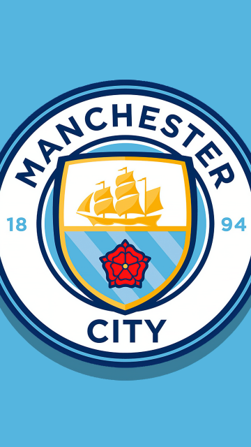 Manchester City FC, Football team, Cyan background, Logo, Premier League club
