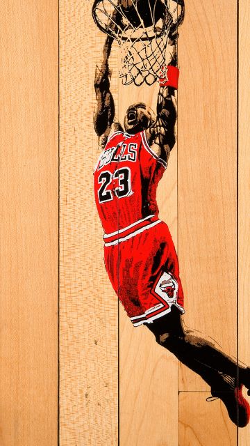 Michael Jordan, Wooden background, Basketball ring, Chicago Bulls