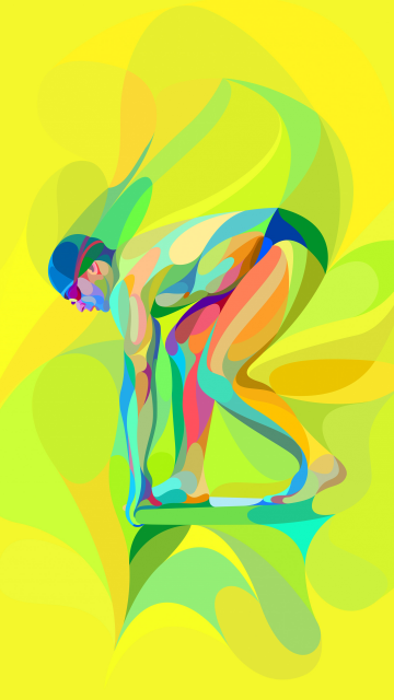 Swimmer, Illustration, Yellow background, Minimalist, 5K, 8K