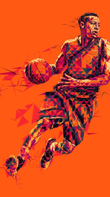 Basketball player, Low poly, Orange background, 5K, 8K