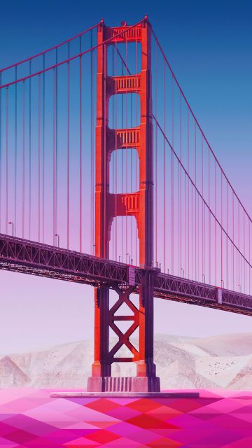 Golden Gate Bridge, Pink aesthetic, Low poly, 5K, Vector art