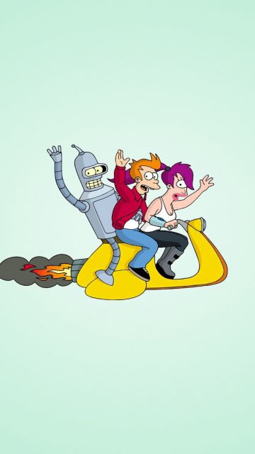 Futurama, Cartoon, TV series, Animated series, Minimalist, Phillip J Fry, Bender (Futurama), Leela (Futurama)