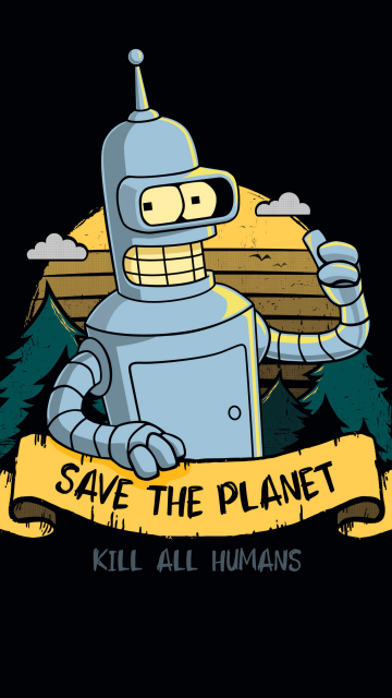Bender (Futurama), Save The Planet, AMOLED, 5K, Black background, Cartoon