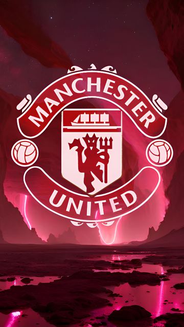 Manchester United, Neon logo, Premier League club, Football club, 5K, 8K, Red aesthetic