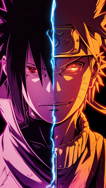 Sasuke Uchiha, Naruto Uzumaki, 5K, AMOLED, Black background, AI art
