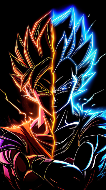 Son Goku, Vegeta, AMOLED, AI art, 5K, Black background